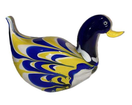 Vintage Striped Handblown Glass Duck in Beautiful Color Shades, Denmark 1970s