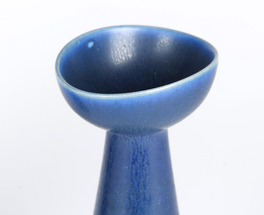 Rare shaped stoneware vases from Palshus, made in coboltblue hare fur glaze, Denmark 1960s