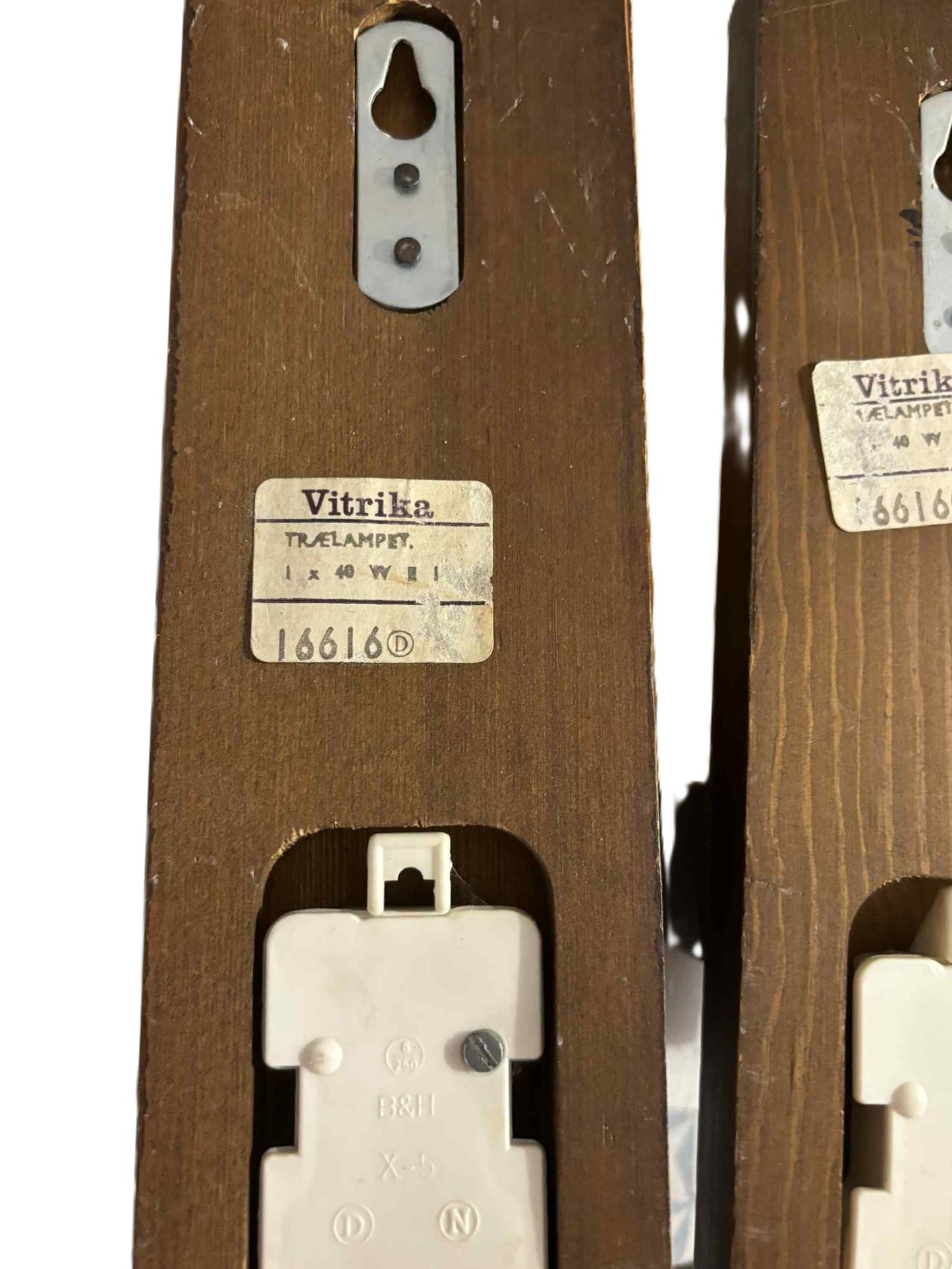 Vitrika Denmark, stained Pine wood and glass sconce set, mid-century Danish