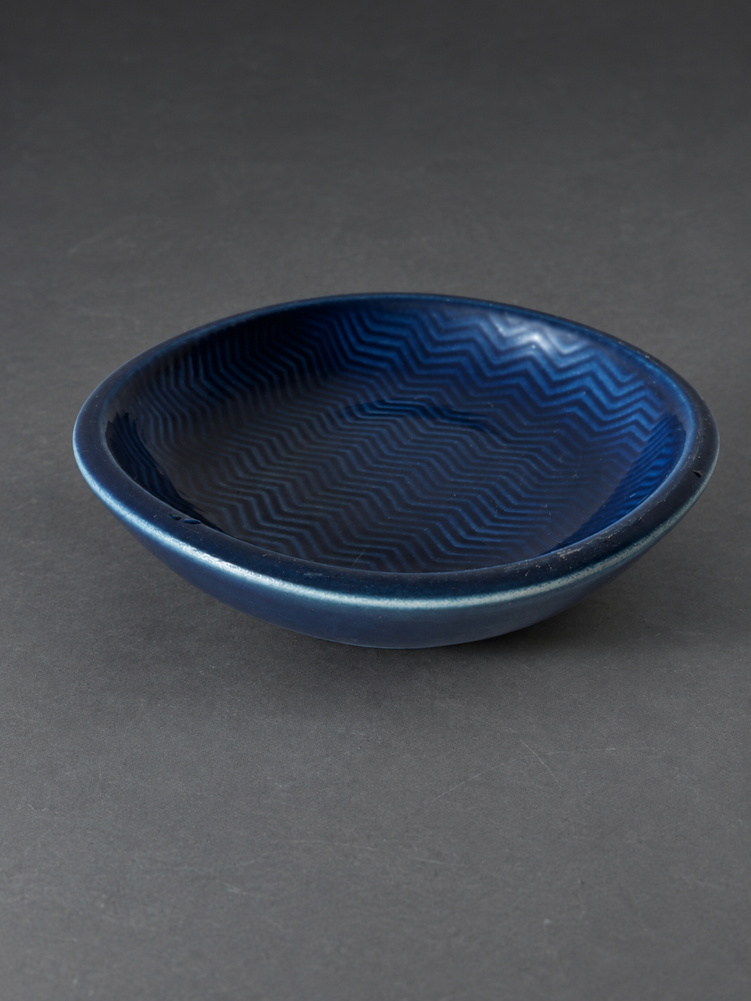 Marselis Faience Bowl, featuring a fine zigzag pattern, design by Nils Thorsson for Aluminia, Denmark 1950s