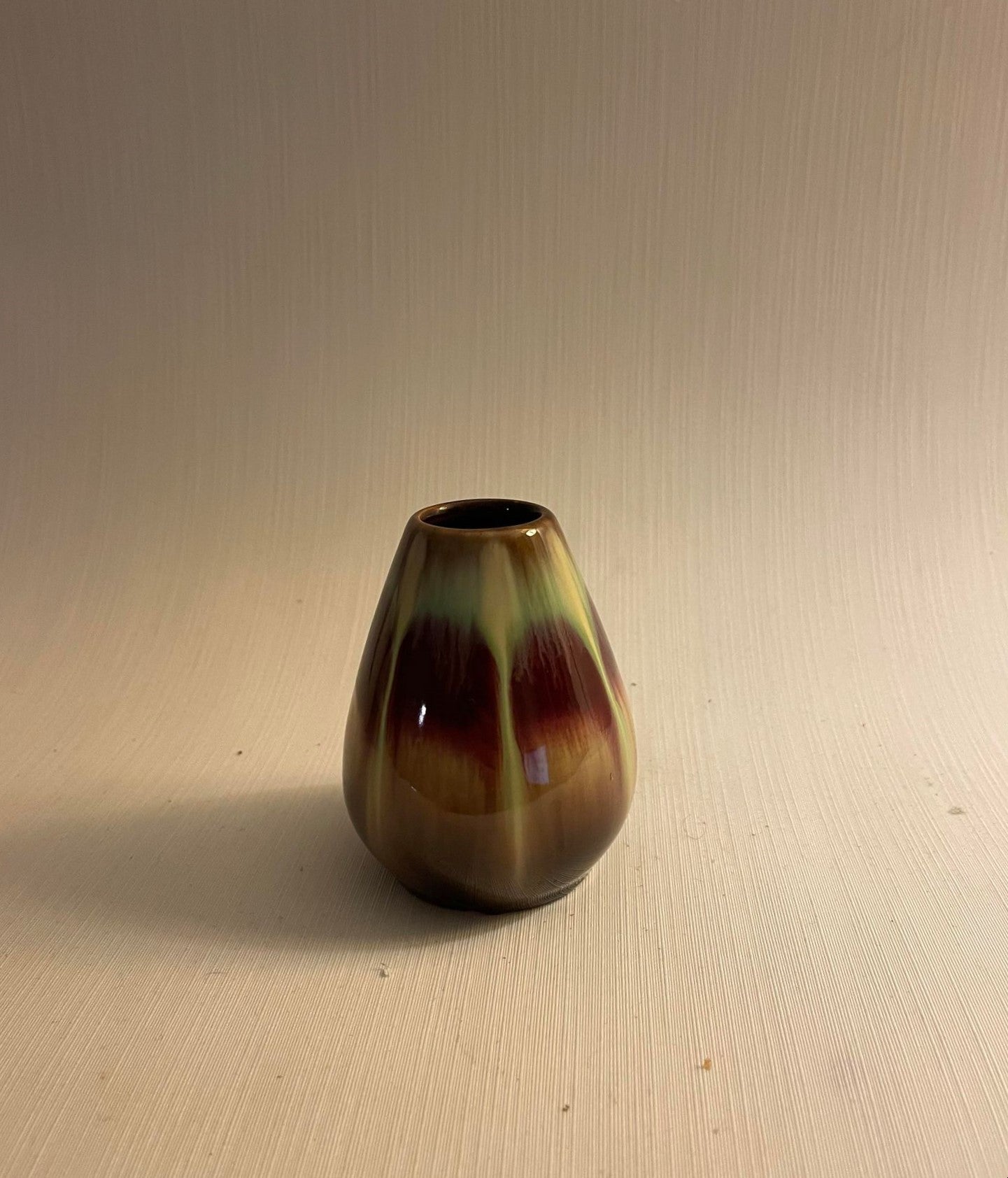 Sweet little glazed ceramic vase in green brown shades - no. 0111