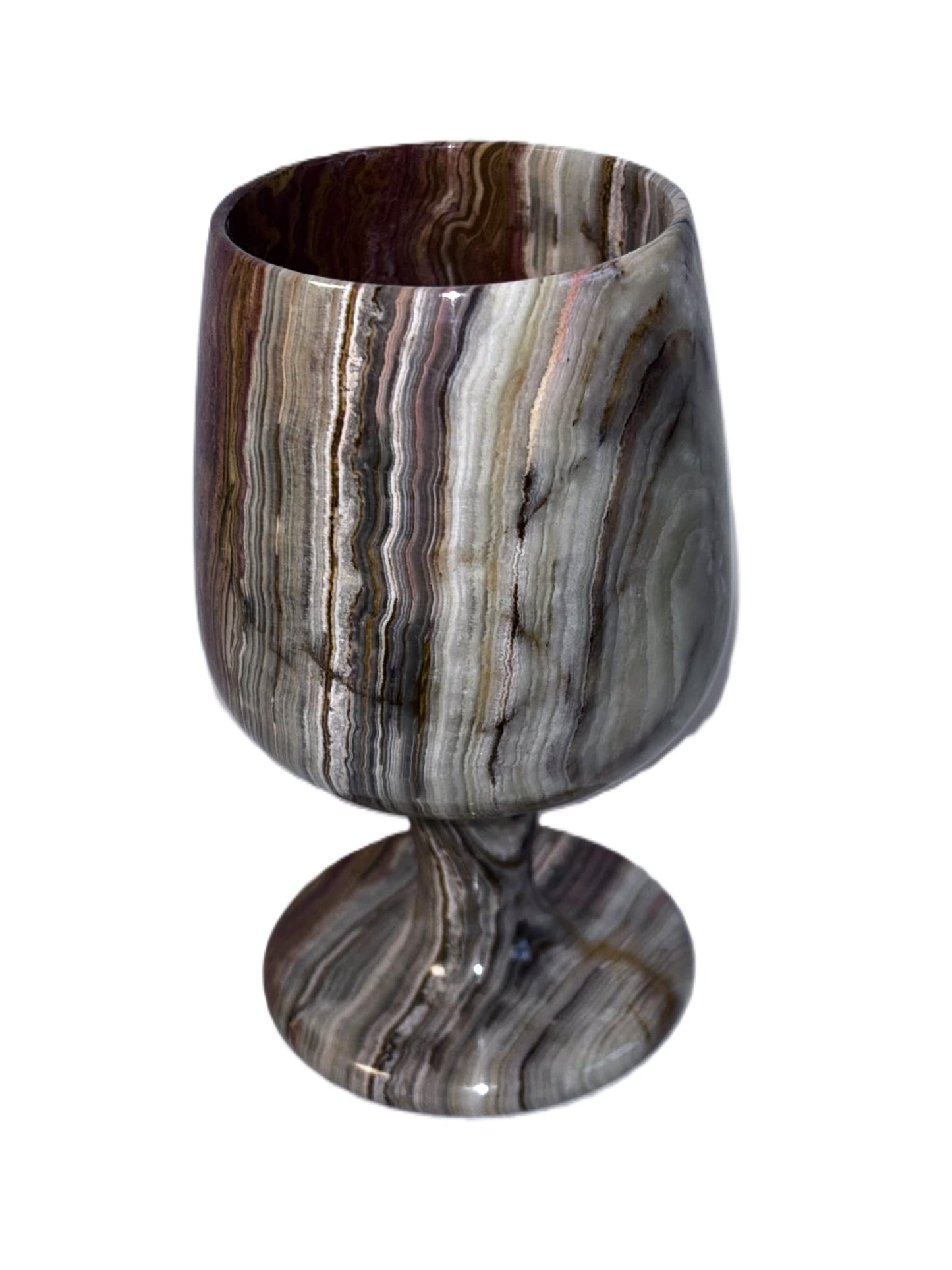 A pair of beautiful old wine glasses, made of heavy reddish marble