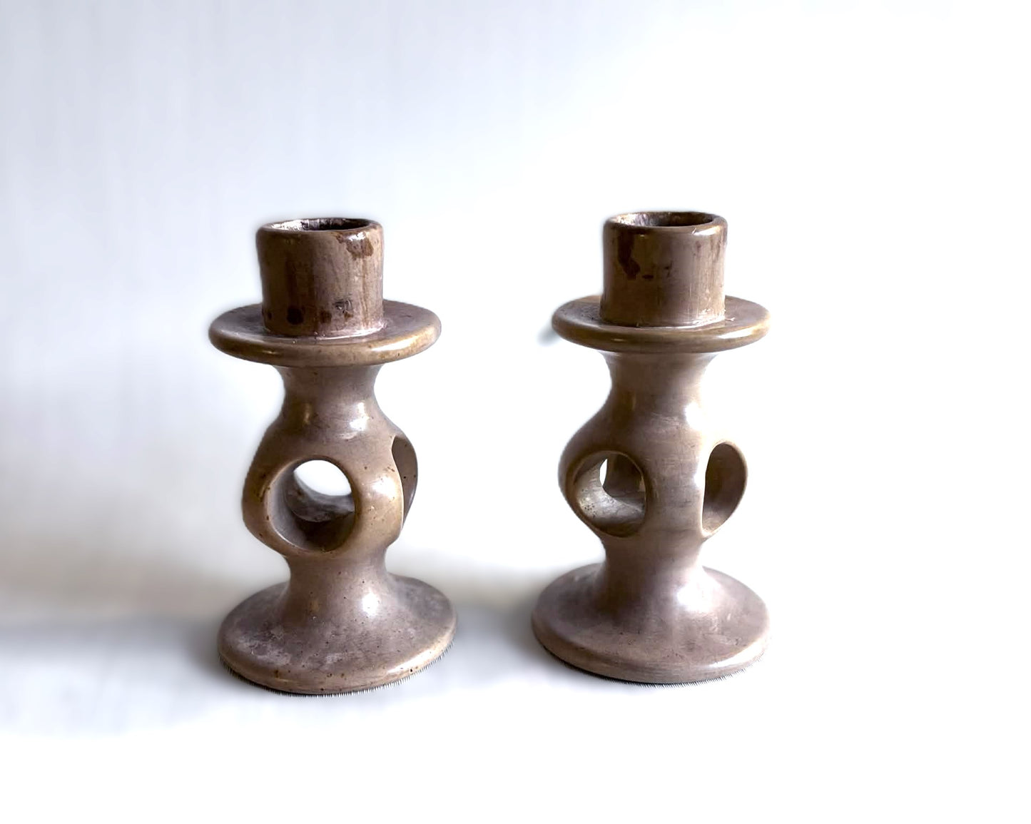 Lovely example of a carved soapstone/saponite stone candleholders