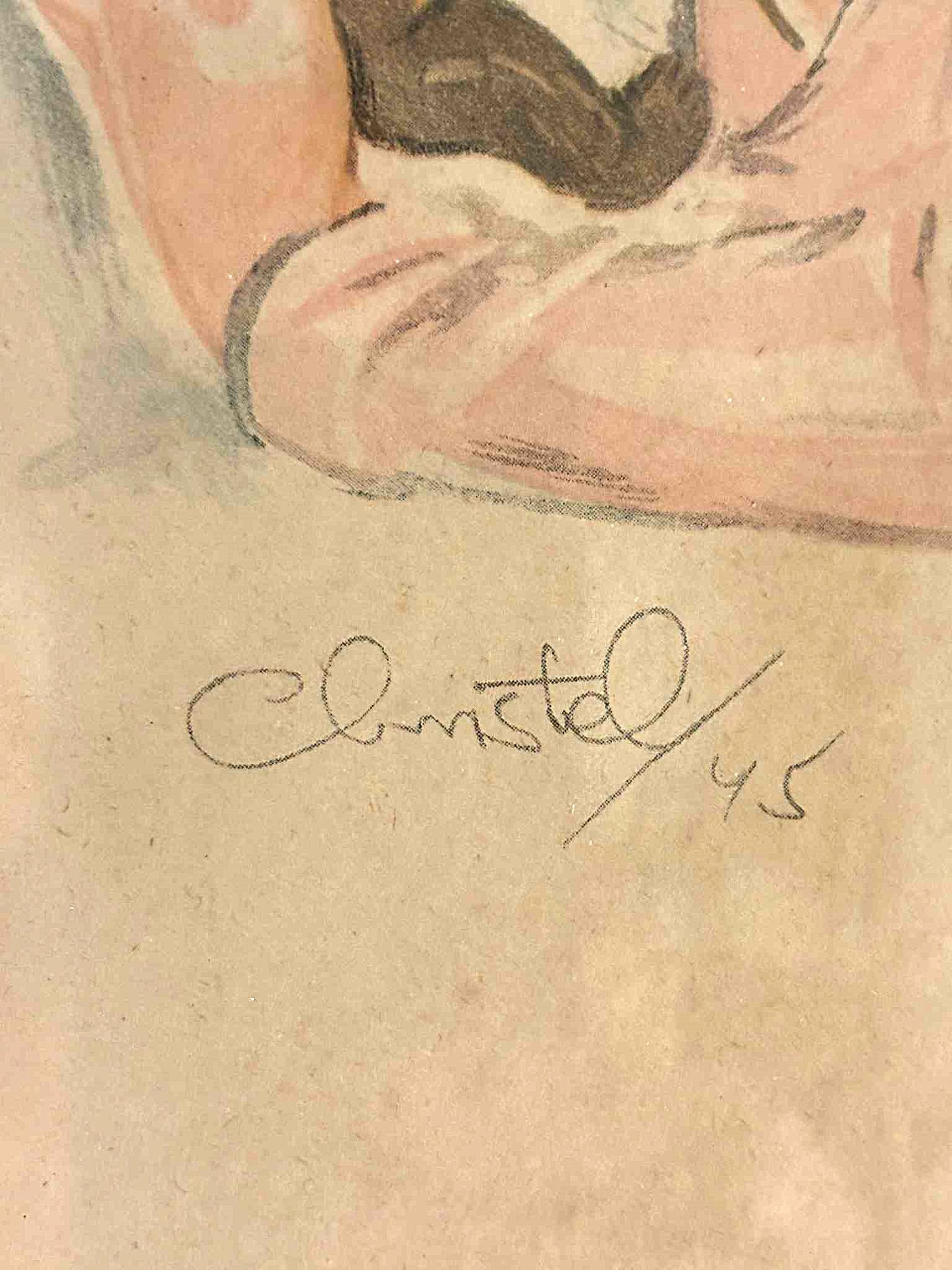 Originalt litografi af den danske illustrator CHRISTEL MARIOTT (1919-1992)