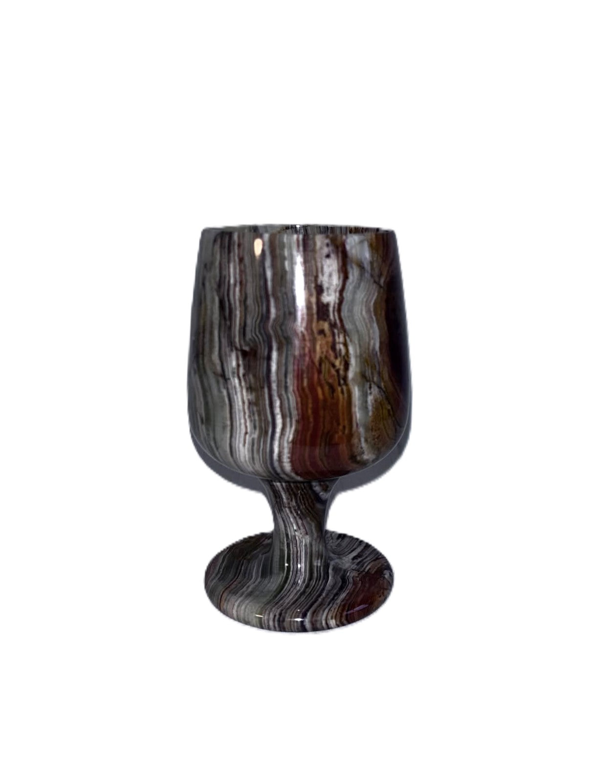 A pair of beautiful old wine glasses, made of heavy reddish marble