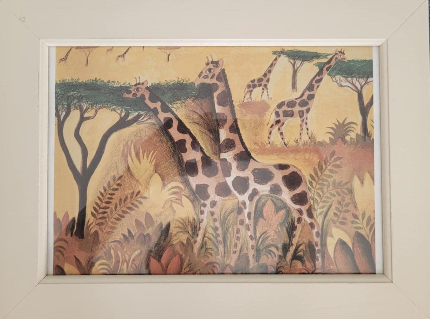 2 flotte indrammede offset tryk af Hans Scherfig - Badende Elefanter 1975 og 7 Giraffer 1964