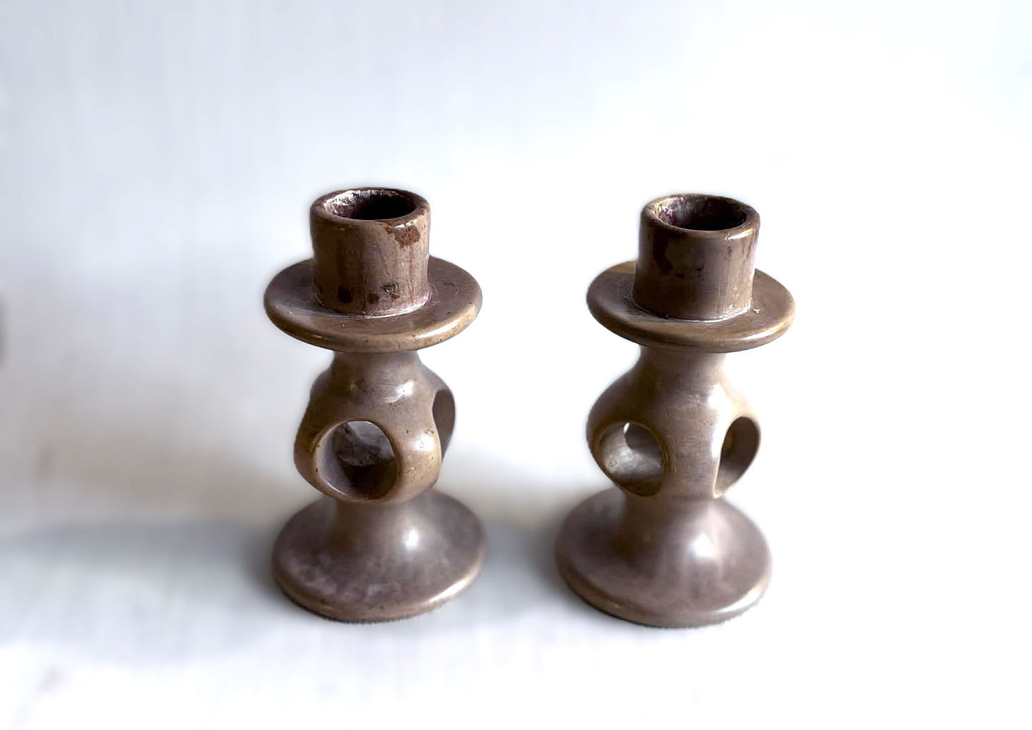 Lovely example of a carved soapstone/saponite stone candleholders