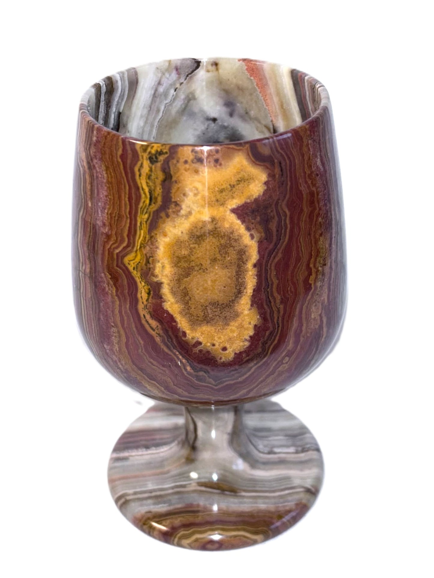 A pair of beautiful old wine glasses, made of heavy reddish marble