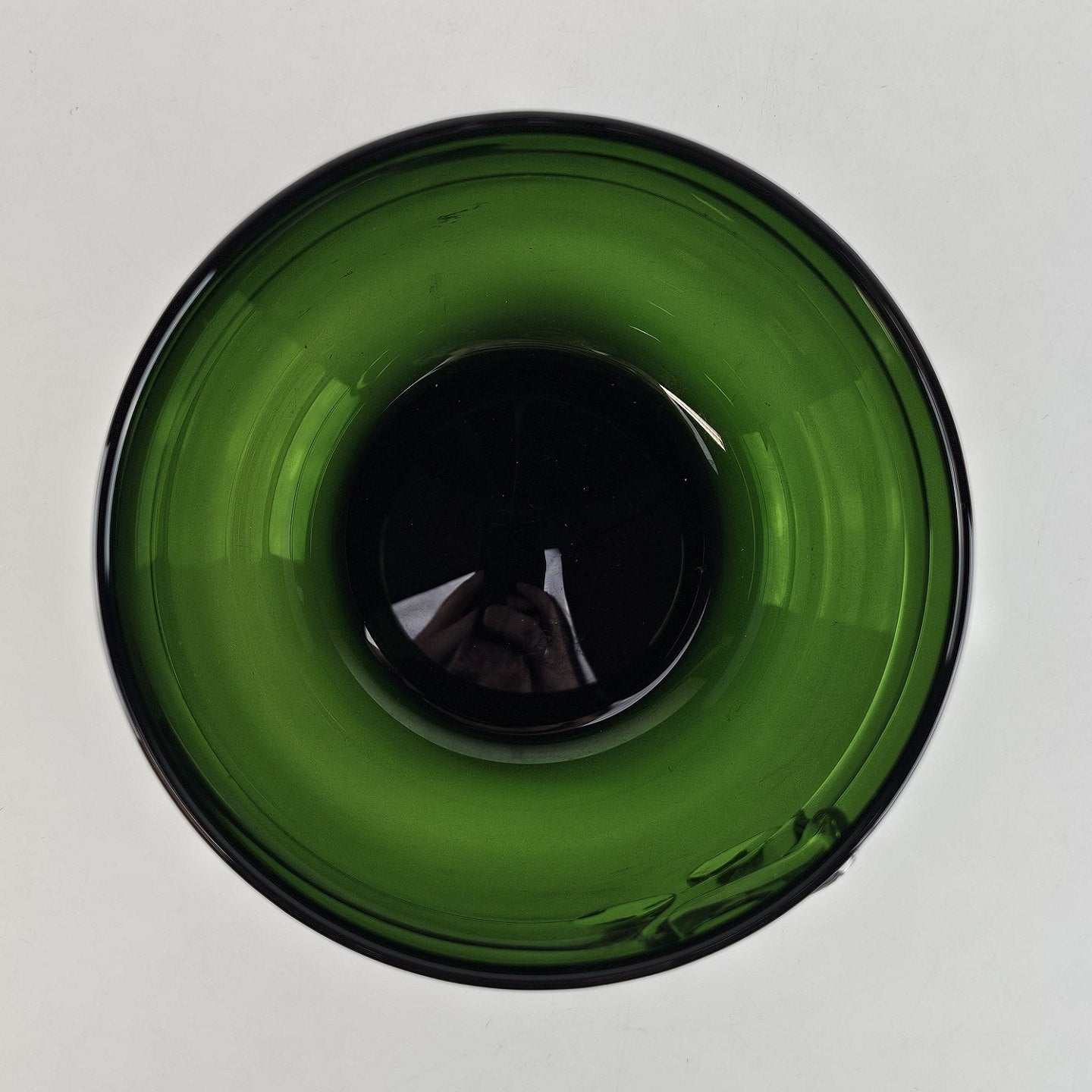 Beautiful Planter in green transparent glass, with a thread of white glass, 1976