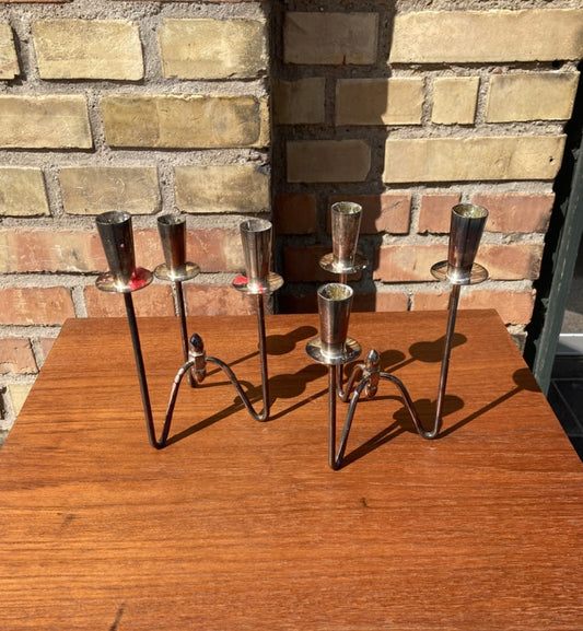 1 par moderne og smukke lysestage i silverplate - nr. 0163