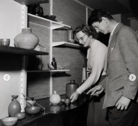 Light brown stoneware vases from Palshus, made in hare fur glaze, Denmark 1960s