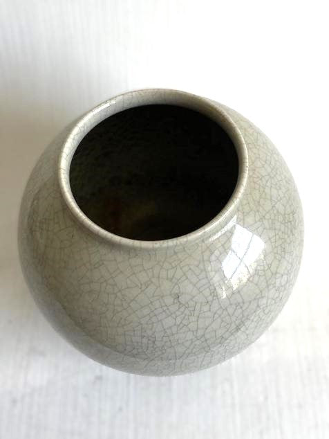Vintage Lyngby Porcelain spherical vase, gray crackle glaze - no. 019096