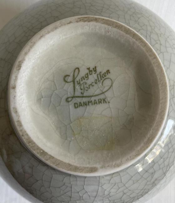 Vintage Lyngby Porcelain spherical vase, gray crackle glaze - no. 019096