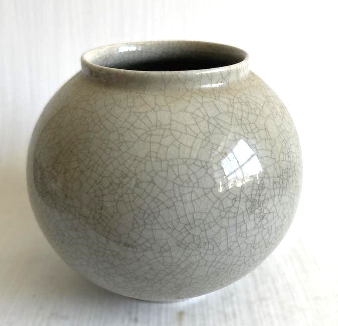 Vintage Lyngby Porcelain spherical vase, gray crackle glaze - no. 019096