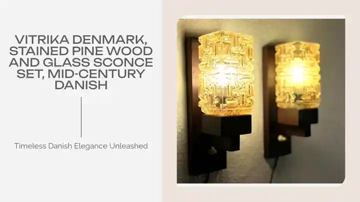 Vitrika Denmark, stained Pine wood and glass sconce set, mid-century Danish by@Outfy