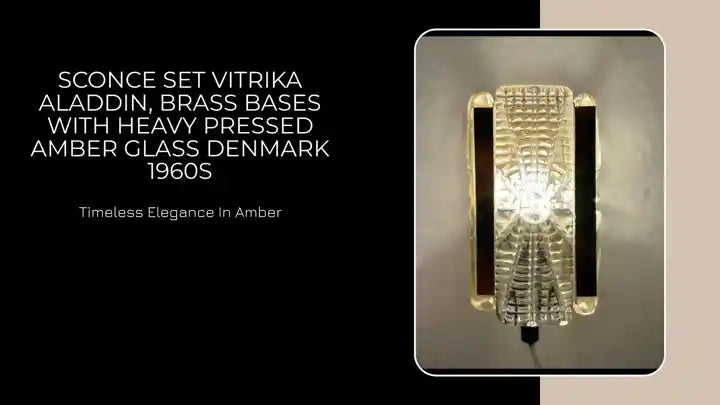 Sconce set Vitrika Aladdin, Brass bases with heavy pressed Amber glass Denmark 1960s by@Outfy