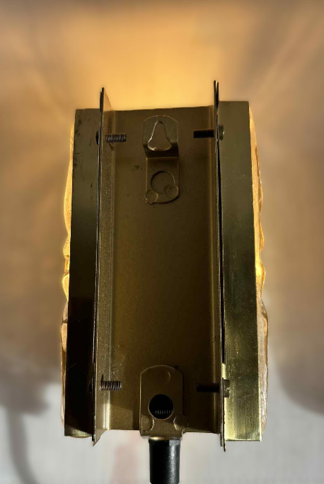 Sconce set Vitrika Aladdin, Brass bases with heavy pressed Amber glass Denmark 1960s