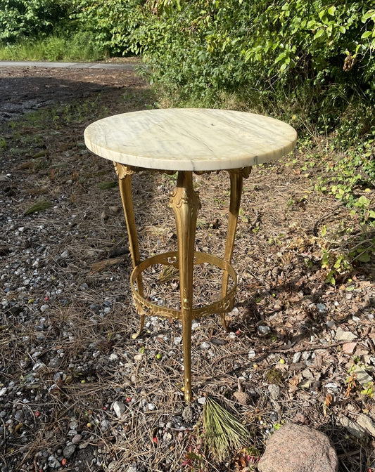 Elegant fransk piedestal i forgyldt messing med marmorplade - nr. 674100