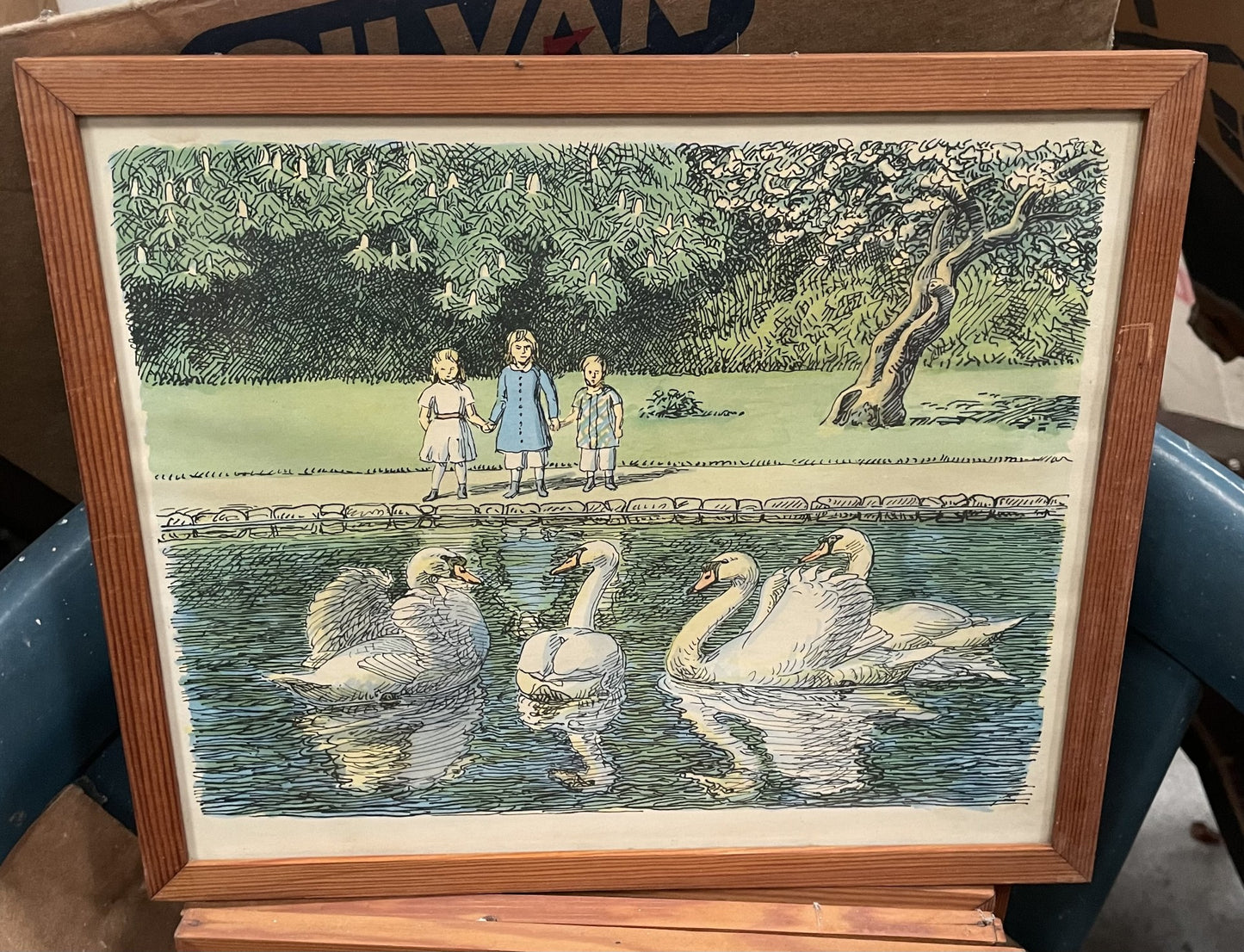 Johannes Larsen offset tryk med en flot fyrretræ ramme - nr. 110002