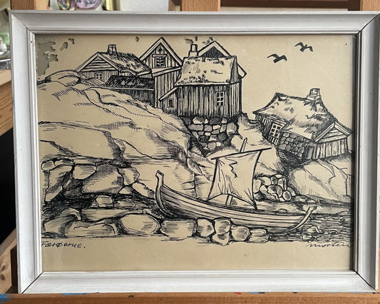 Tegning fra Færøerne af Fritz Mortensen 1966 - nr. 02001