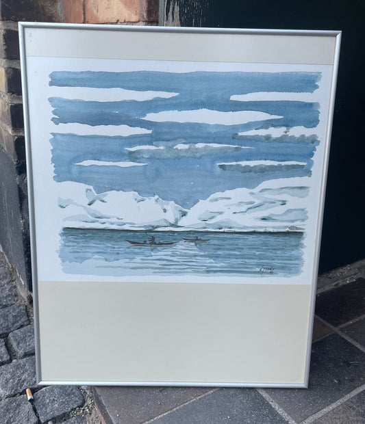 Flot akvarel på papir og i ramme med glas,motiv fra Grønland - nr. 700250