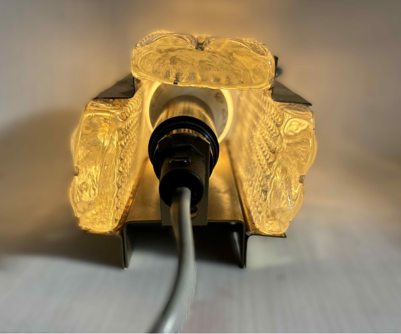 Sconce set Vitrika Aladdin, Brass bases with heavy pressed Amber glass Denmark 1960s